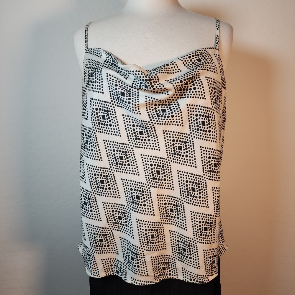 Banana Republic‎ Womens Top L Black White Diamond Print Cowl Neck Sleeveless